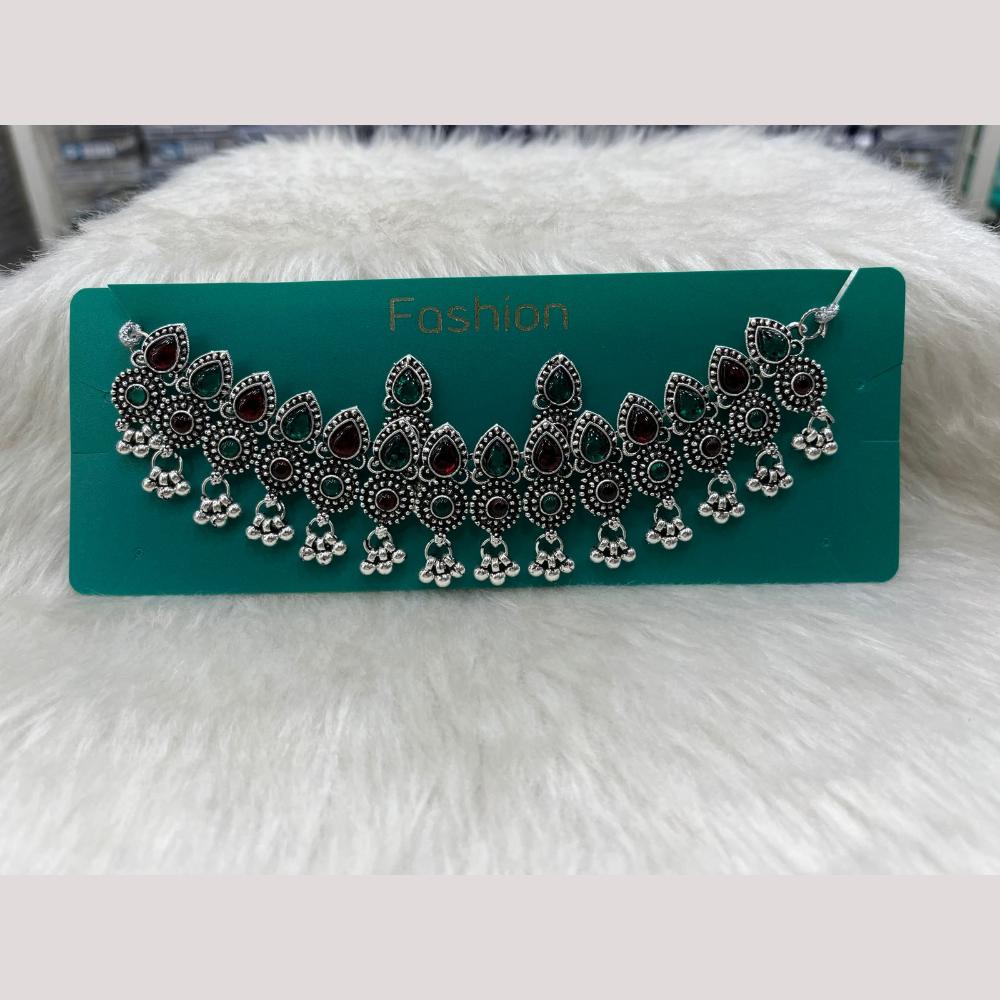 Manisha Jewellery Elegant Oxidised Plated Pota Stone Design Necklace Set