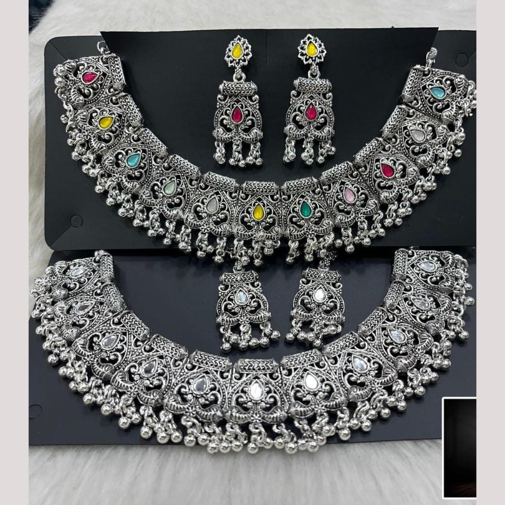 Manisha Jewellery Elegant Oxidised Plated Pota Stone Design Necklace Set