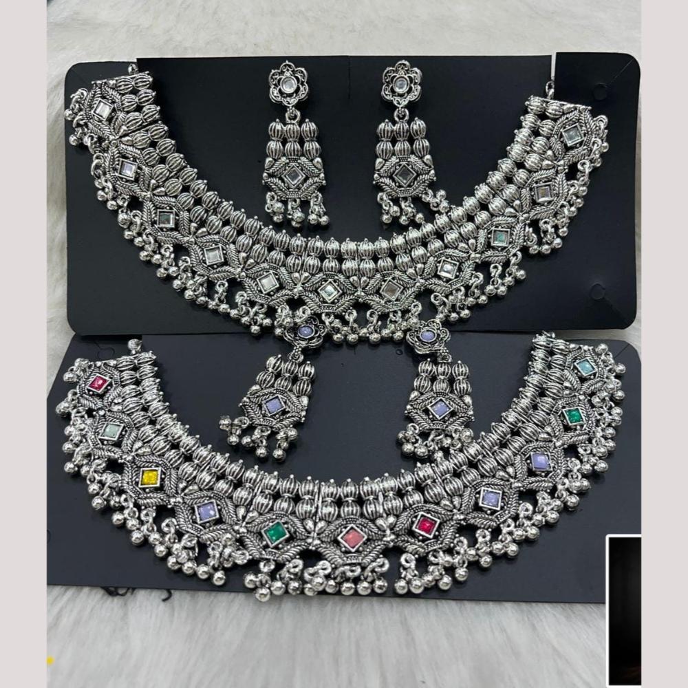 Manisha Jewellery Elegant Oxidised Plated Pota Stone Design Necklace Set