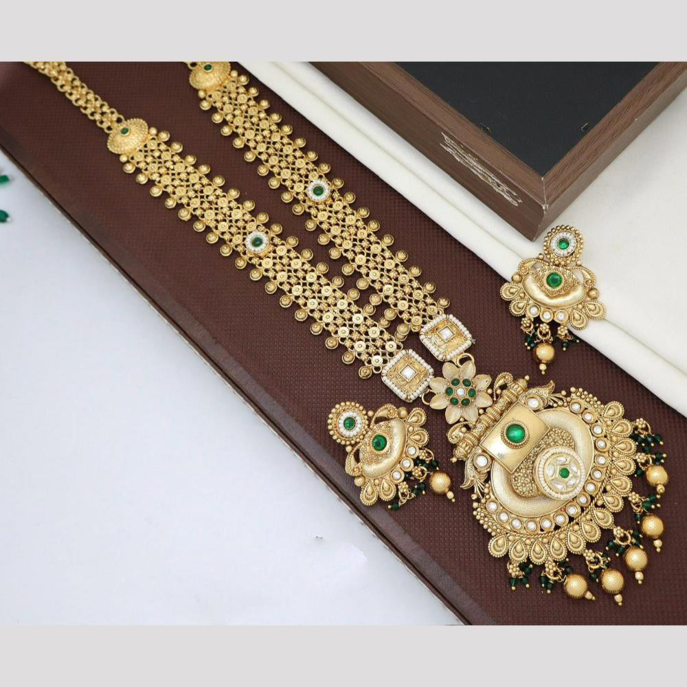 Manisha Jewellery Ethnic Sparkle Gold Plated Pota Stone And Pearl Long Necklace Set