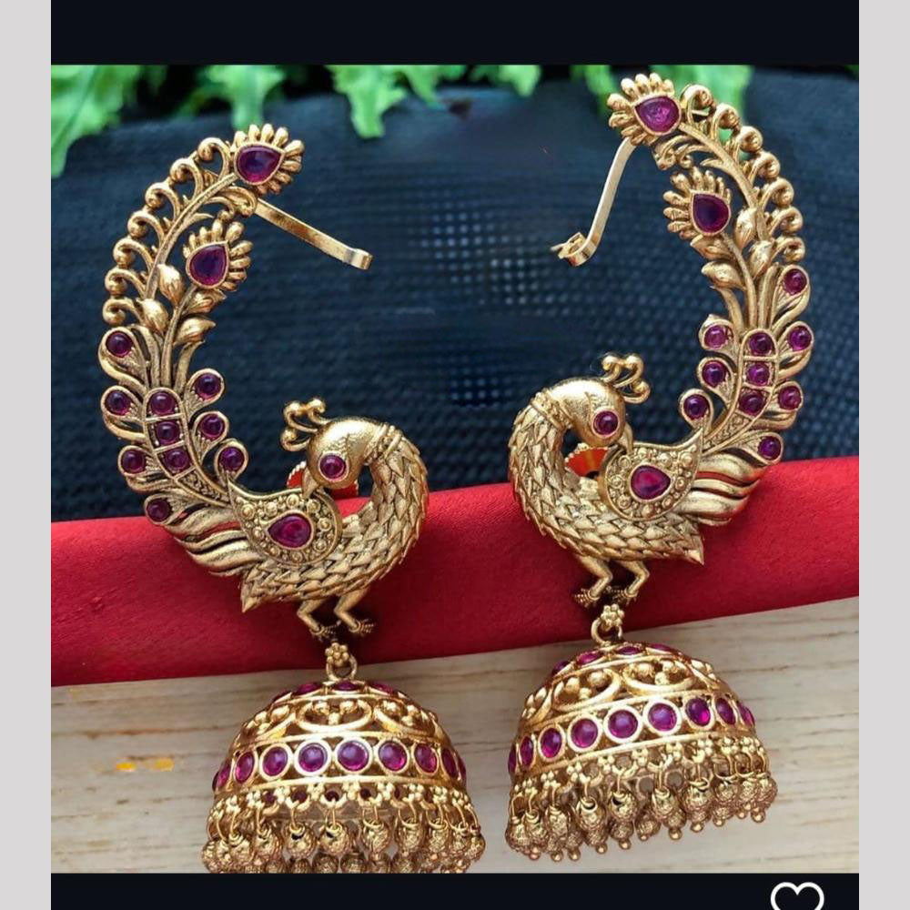 Manisha Jewellery Royal Peacock Jhumki With Sparkling Pota Stone And Dangling Pearls