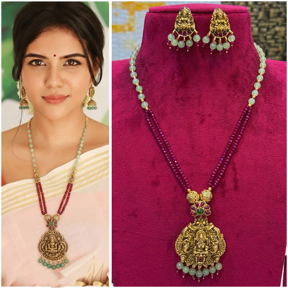 Manisha Jewellery Classic Temple With Pota Stone And Pearls Necklace Set