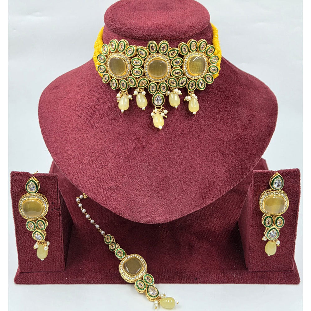 Manisha Jewellery Royal Austrian And Pota Stone Beads Choker Necklace Set