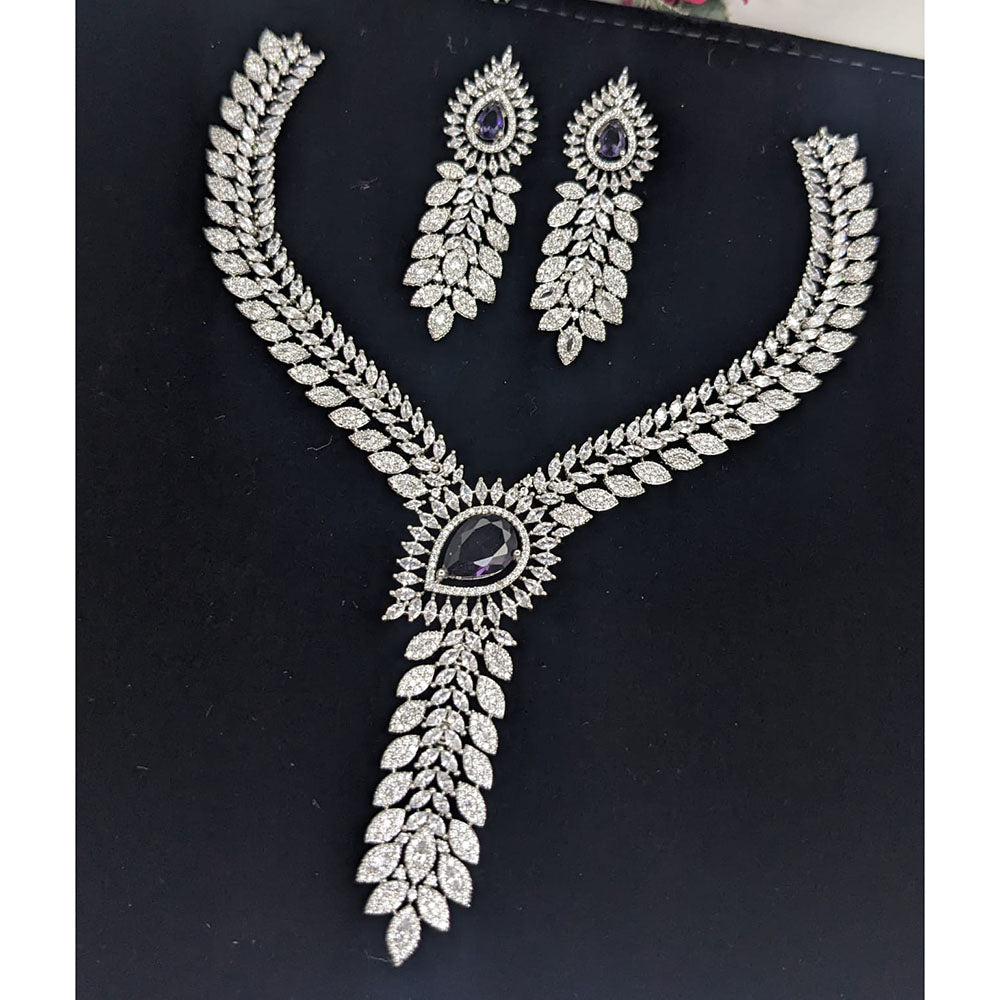 Manisha Jewellery American Diamond Leaf Design Statement Necklace Set