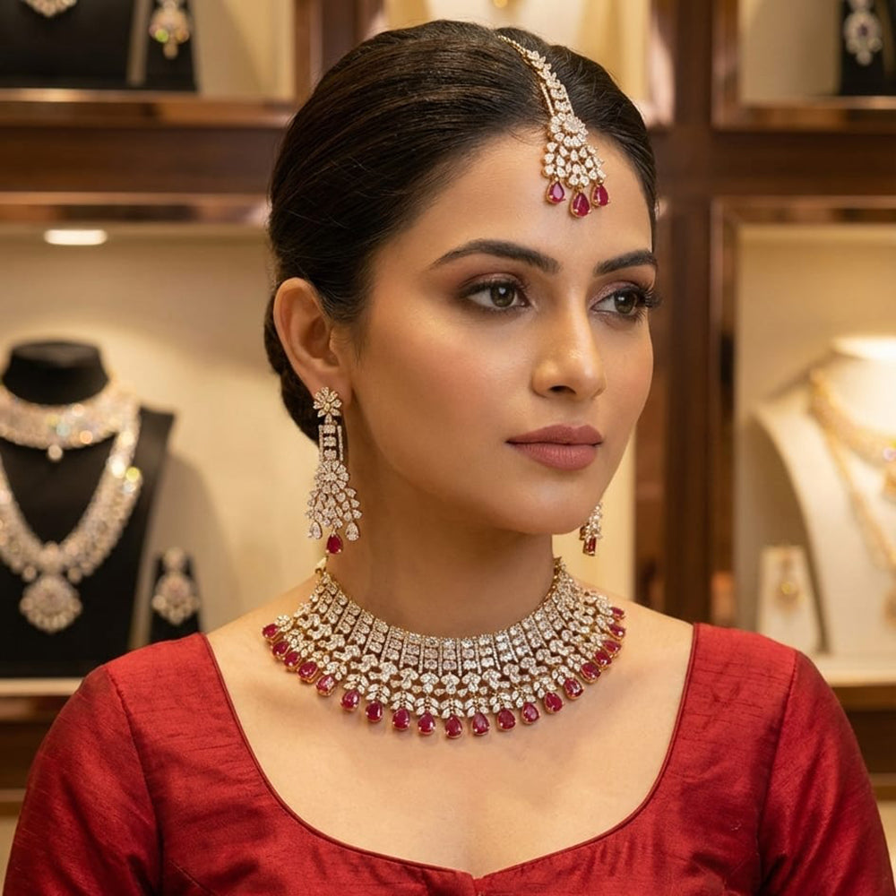 Manisha Jewellery American Diamond Designer Choker Necklace Set