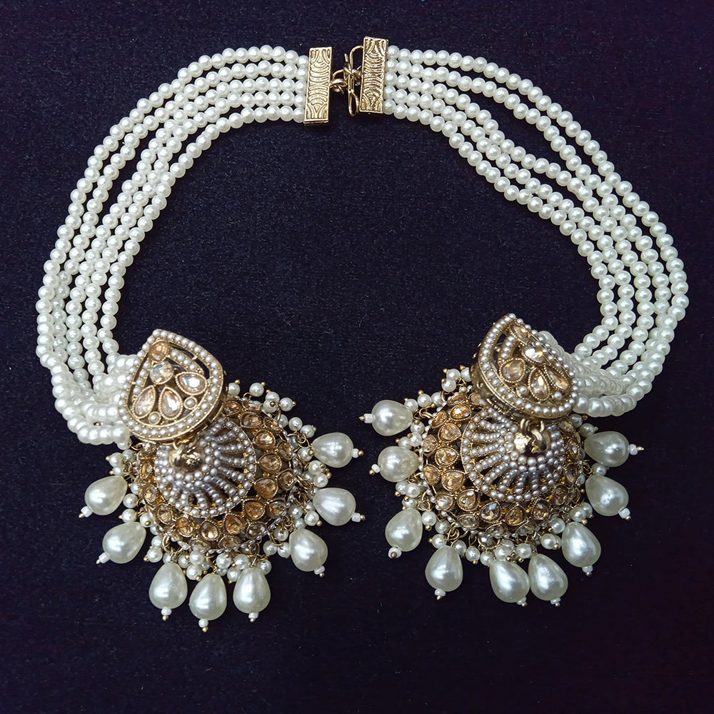 Manisha Jewellery Grand Crystal Stone And Pearl Jhumki Earrings With Kanchain