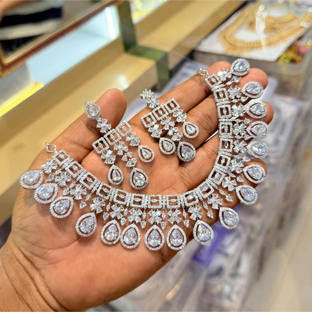 Manisha Jewellery Premium American Diamond Designer Necklace Set