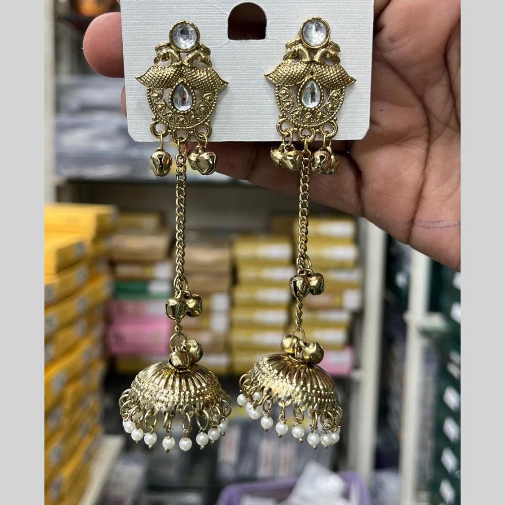 Manisha Jewellery Grand Kundan Stone And Pearl Ghungroo Jhumki Earrings
