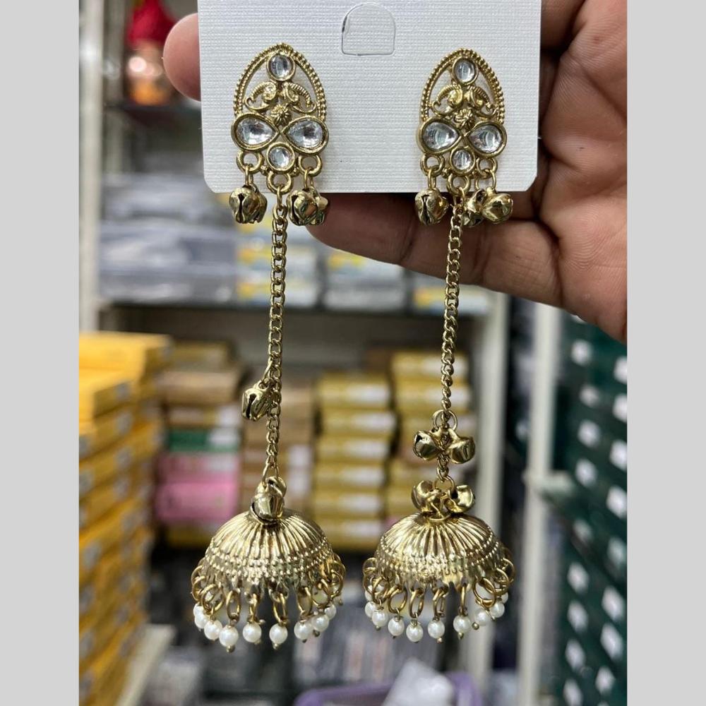 Manisha Jewellery Grand Kundan Stone And Pearl Ghungroo Jhumki Earrings