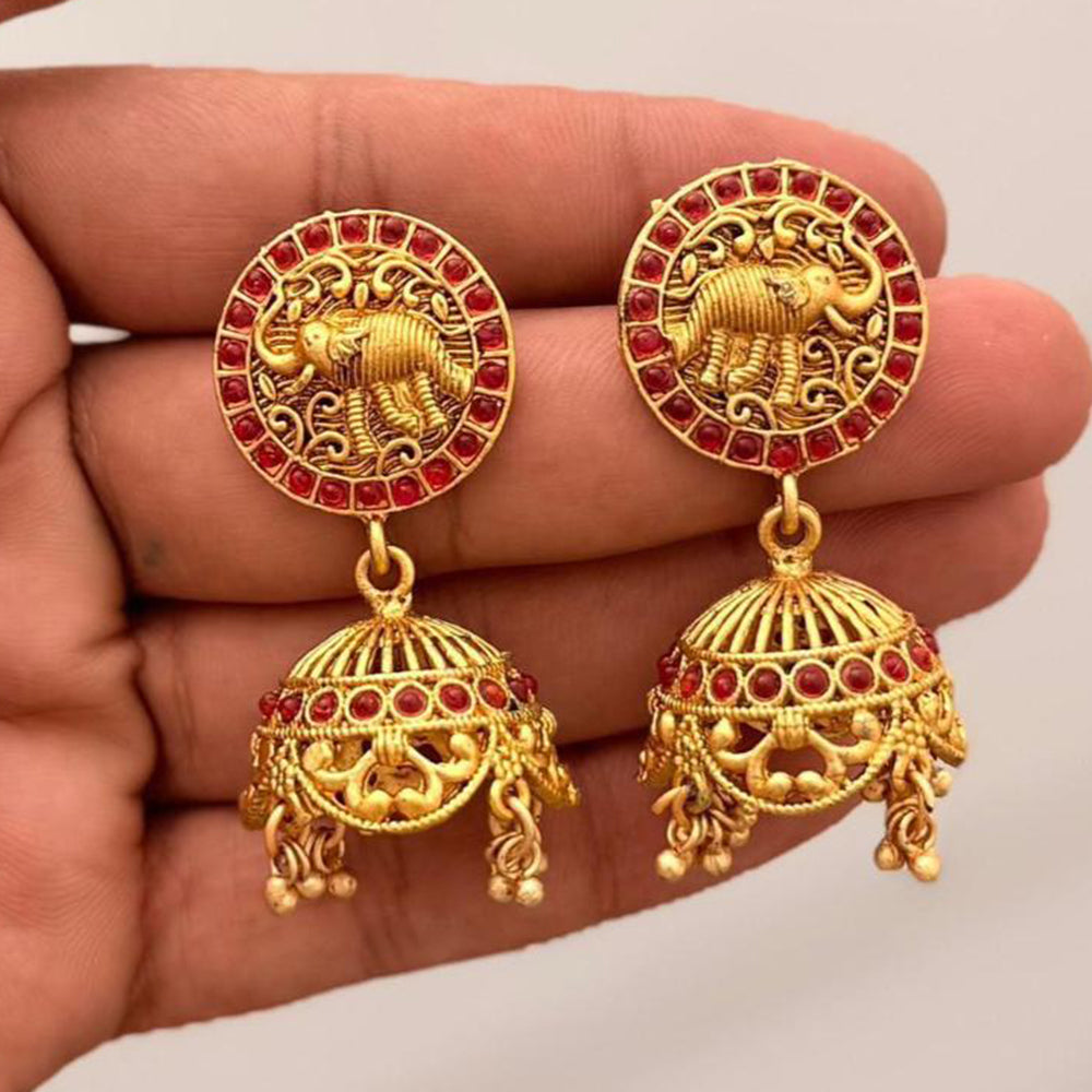 Manisha Jewellery Grand Pota Stone With Pearl Jhumki Earrings