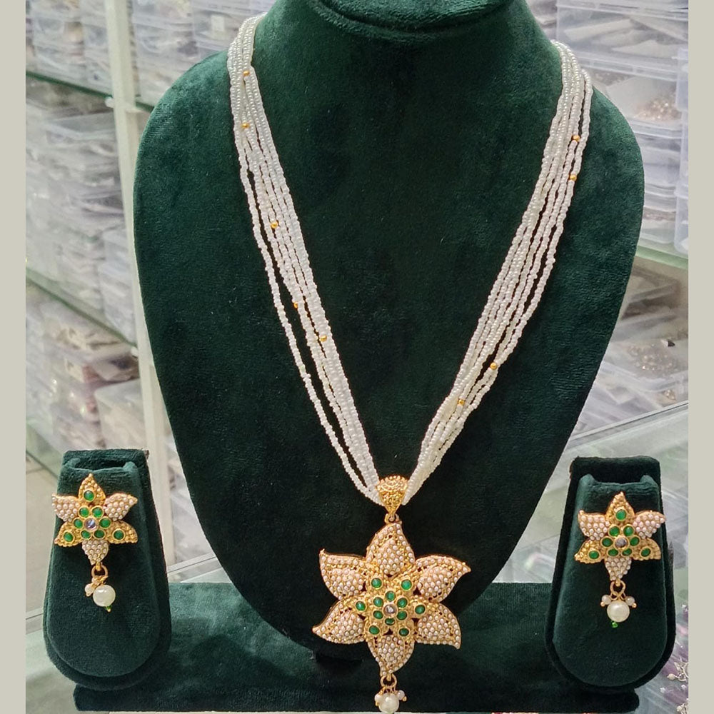 Manisha Jewellery Trendy Pota Stone Pearl Long Necklace Set