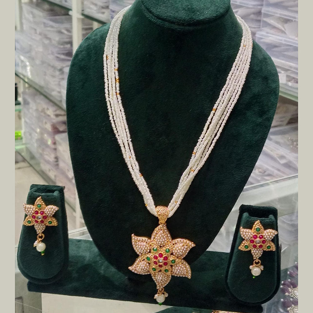 Manisha Jewellery Trendy Pota Stone Pearl Long Necklace Set