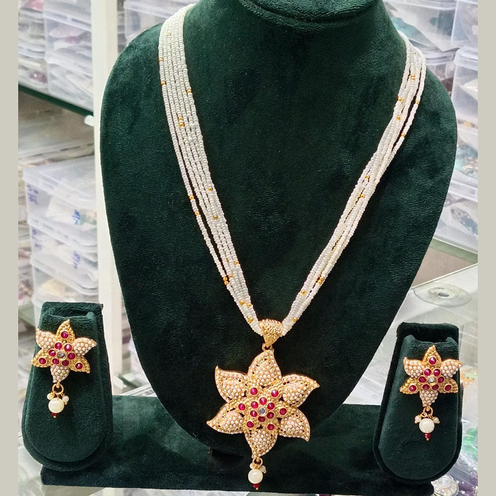 Manisha Jewellery Trendy Pota Stone Pearl Long Necklace Set