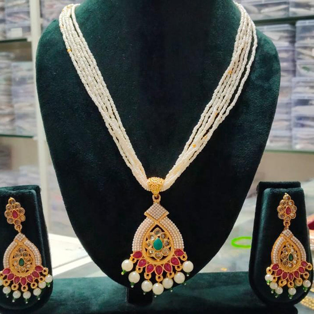 Manisha Jewellery Trendy Pota Stone Pearl Long Necklace Set