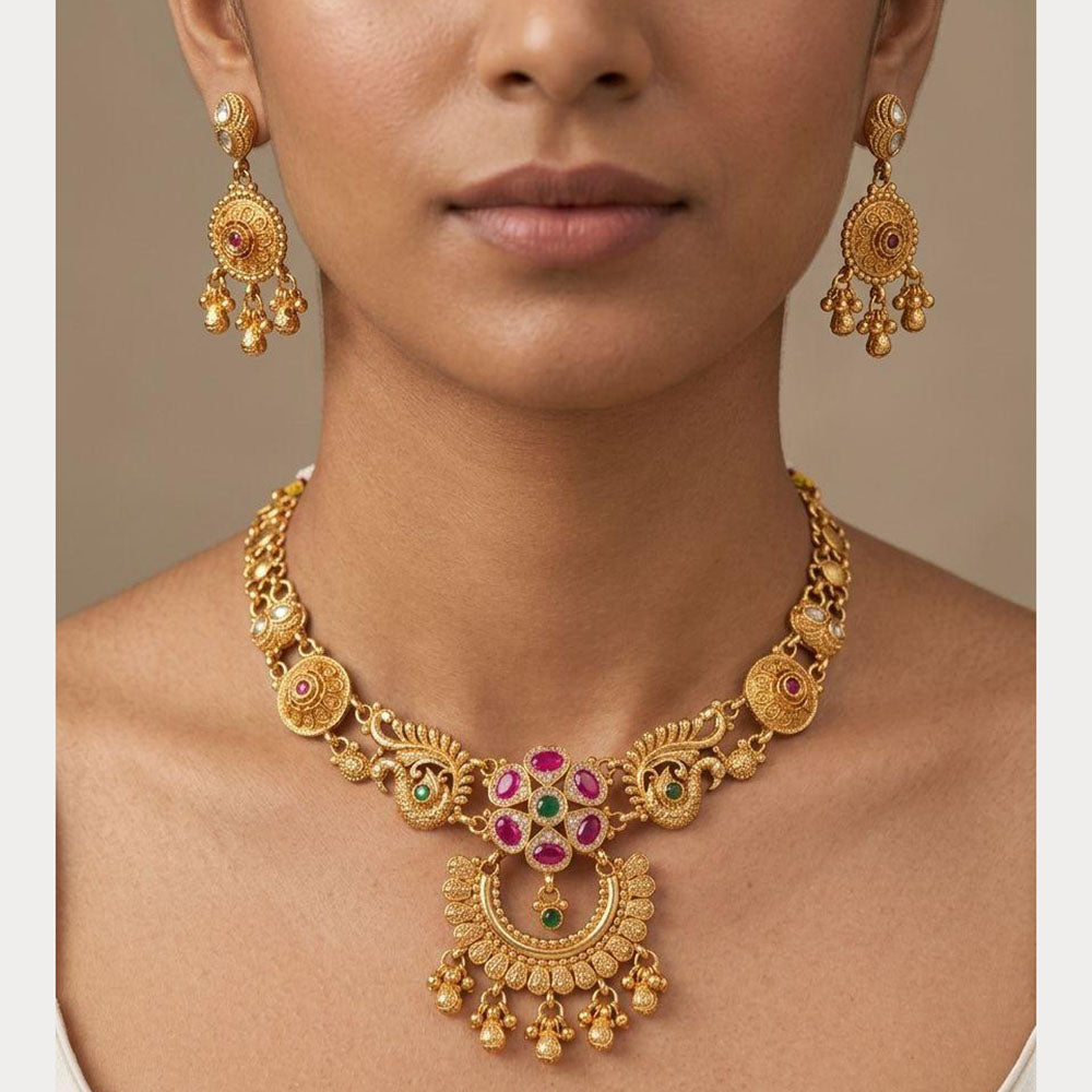 Manisha Jewellery Premium Pota Stone And Pearl Necklace Set