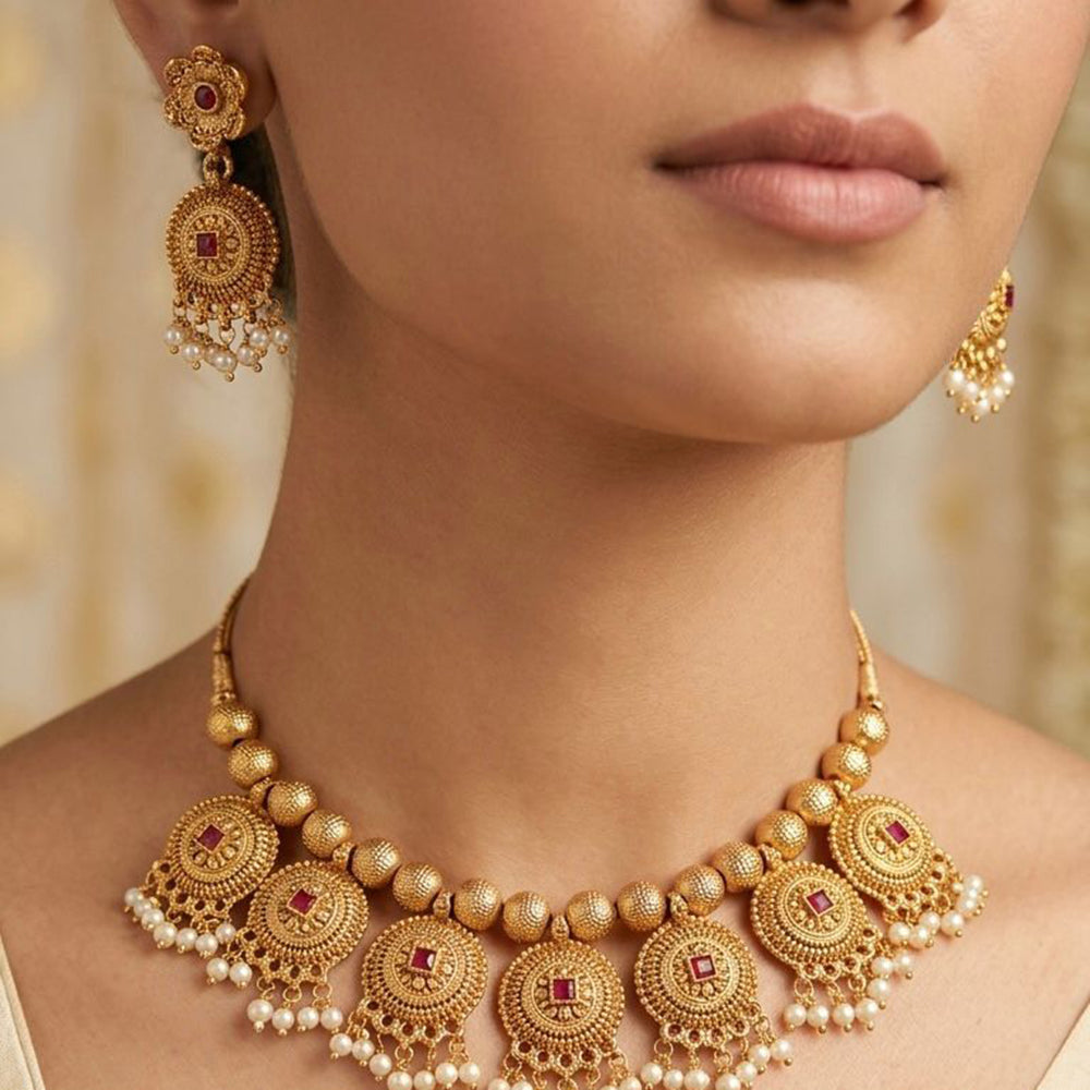 Manisha Jewellery Royal Pota Stone And Pearl Necklace Set