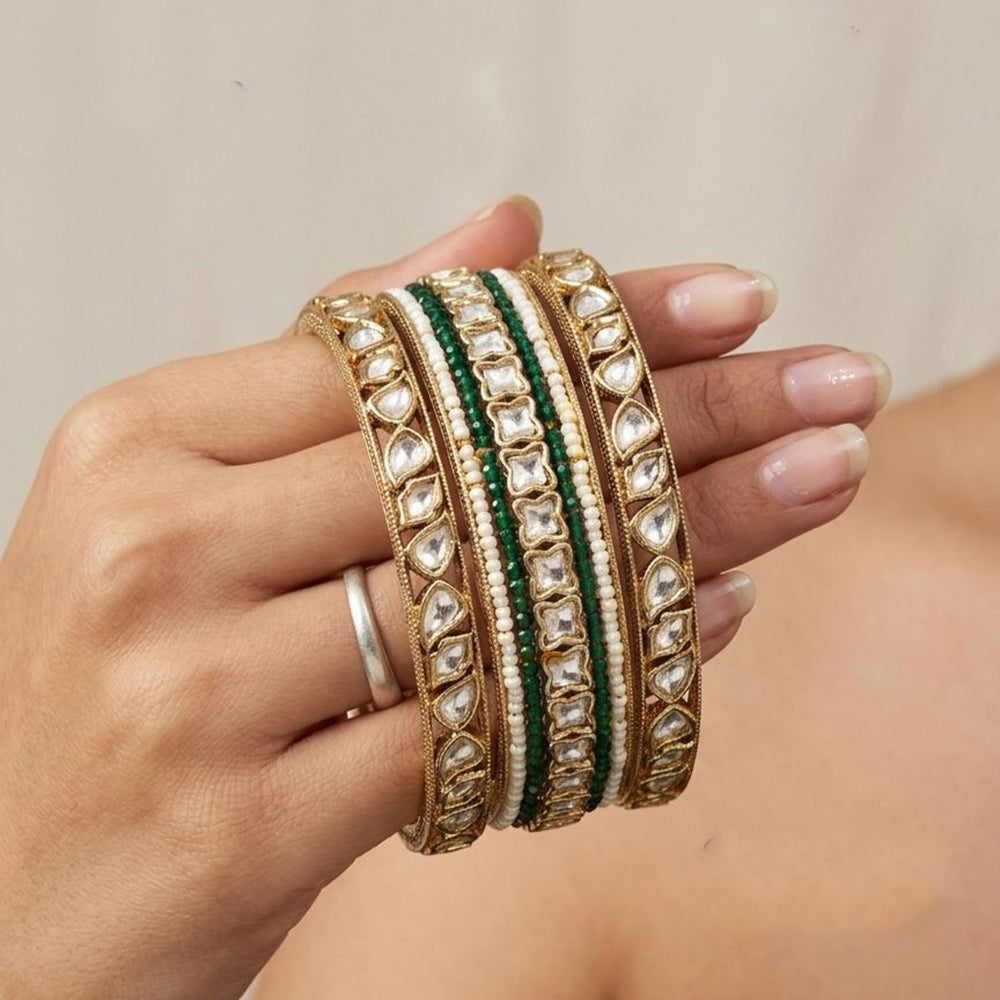 Manisha Jewellery Grand Polki Kundan Stone Classic Pearl Bangles Set
