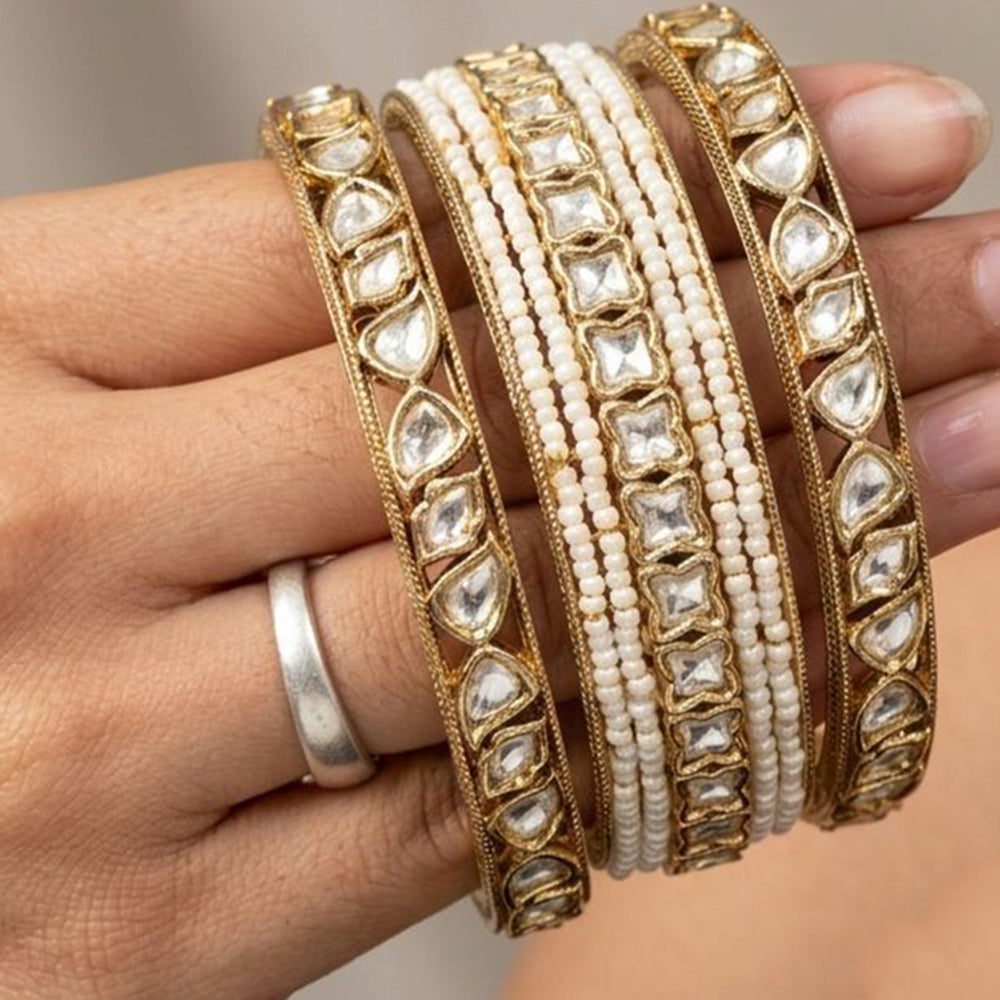 Manisha Jewellery Grand Polki Kundan Stone Classic Pearl Bangles Set