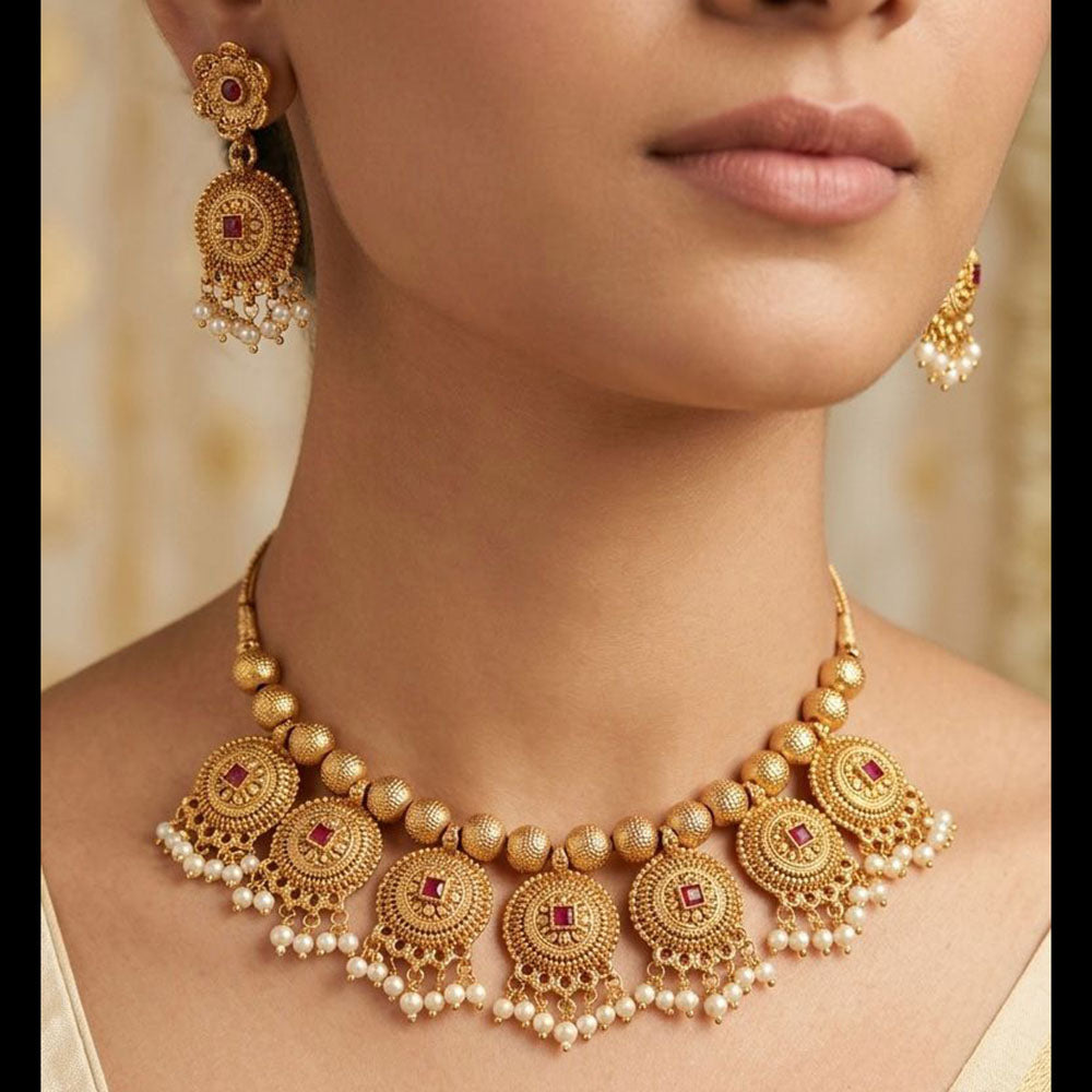 Manisha Jewellery Pota Stone Pearl Choker Necklace Set