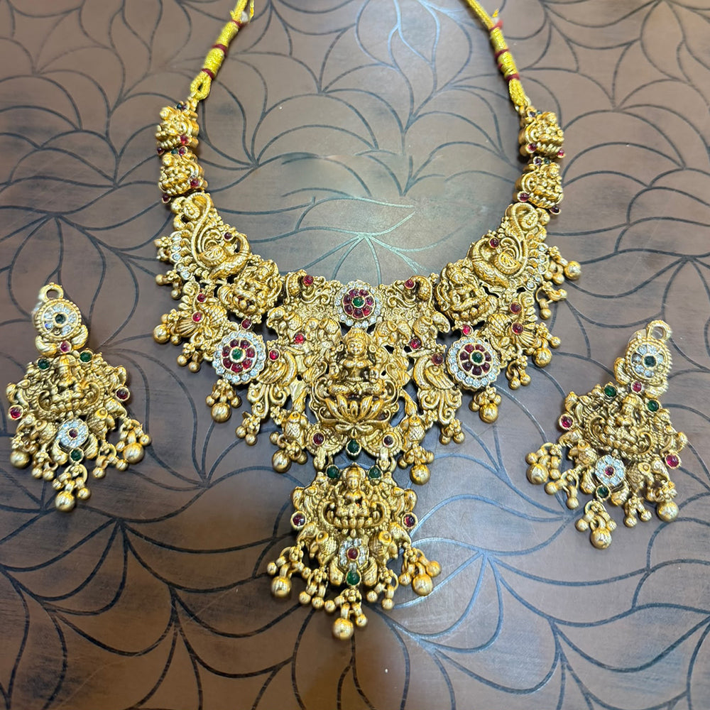 Manisha Jewellery Elegant Pota Stone And Pearl Temple Necklace Set