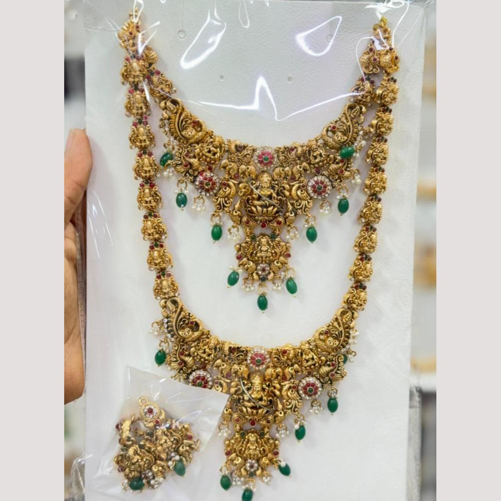 Manisha Jewellery Luxury Pota Stone Pearl And Beads Temple Double Necklace Set