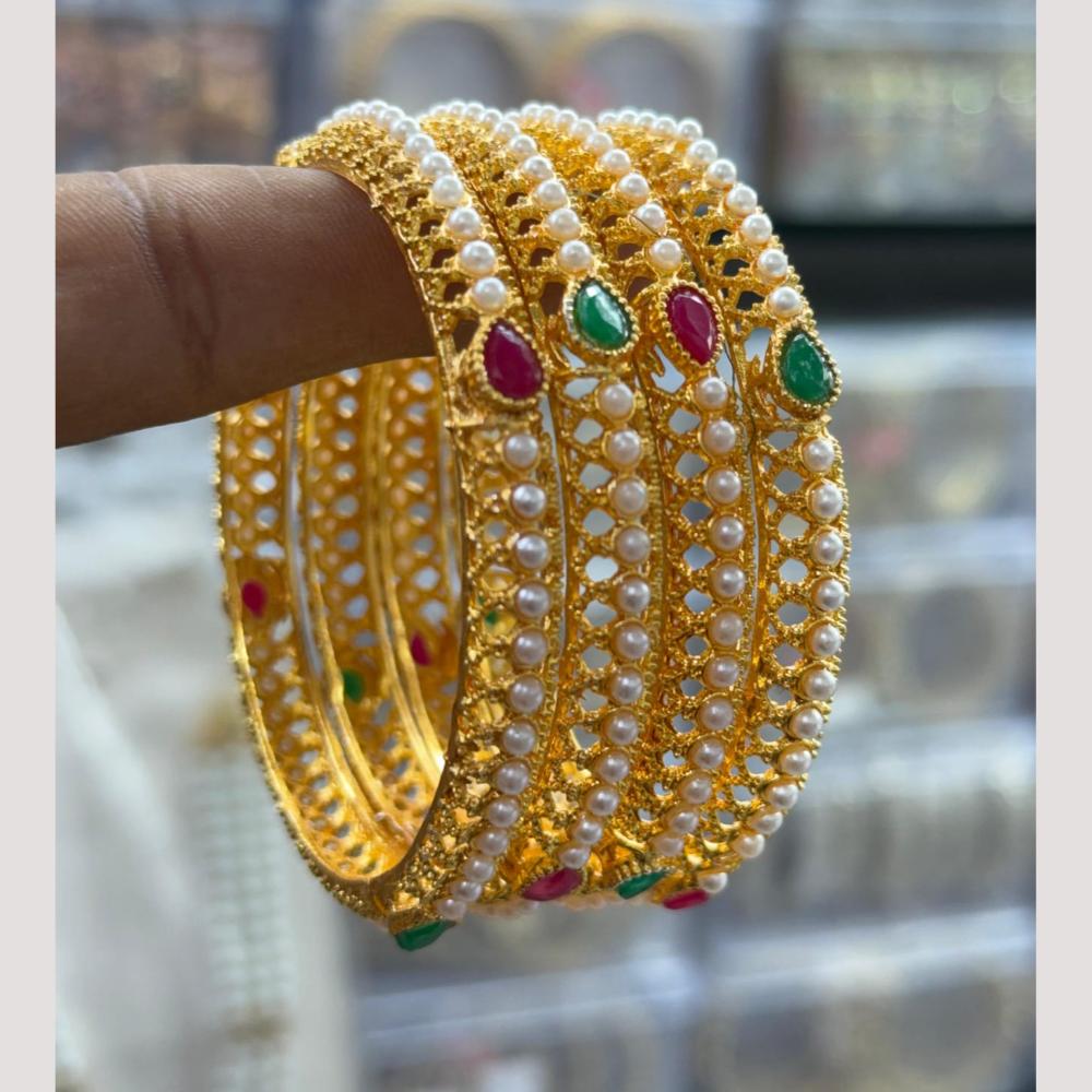 Manisha Jewellery Gold Plated Pota Stone And Pearl Bangles Set