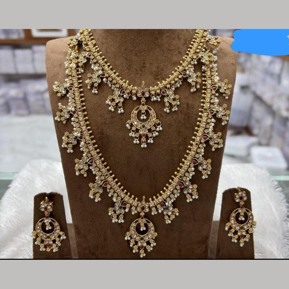 Manisha Jewellery Luxury Pota Stone And Pearl Double Necklace Set
