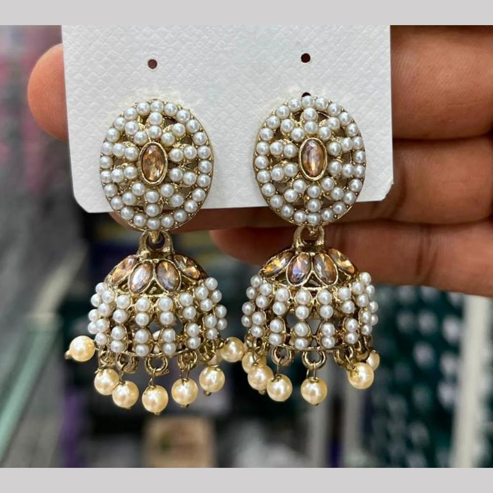 Manisha Crystal & Pearl Antique Gold Plated Jhumki Earrings