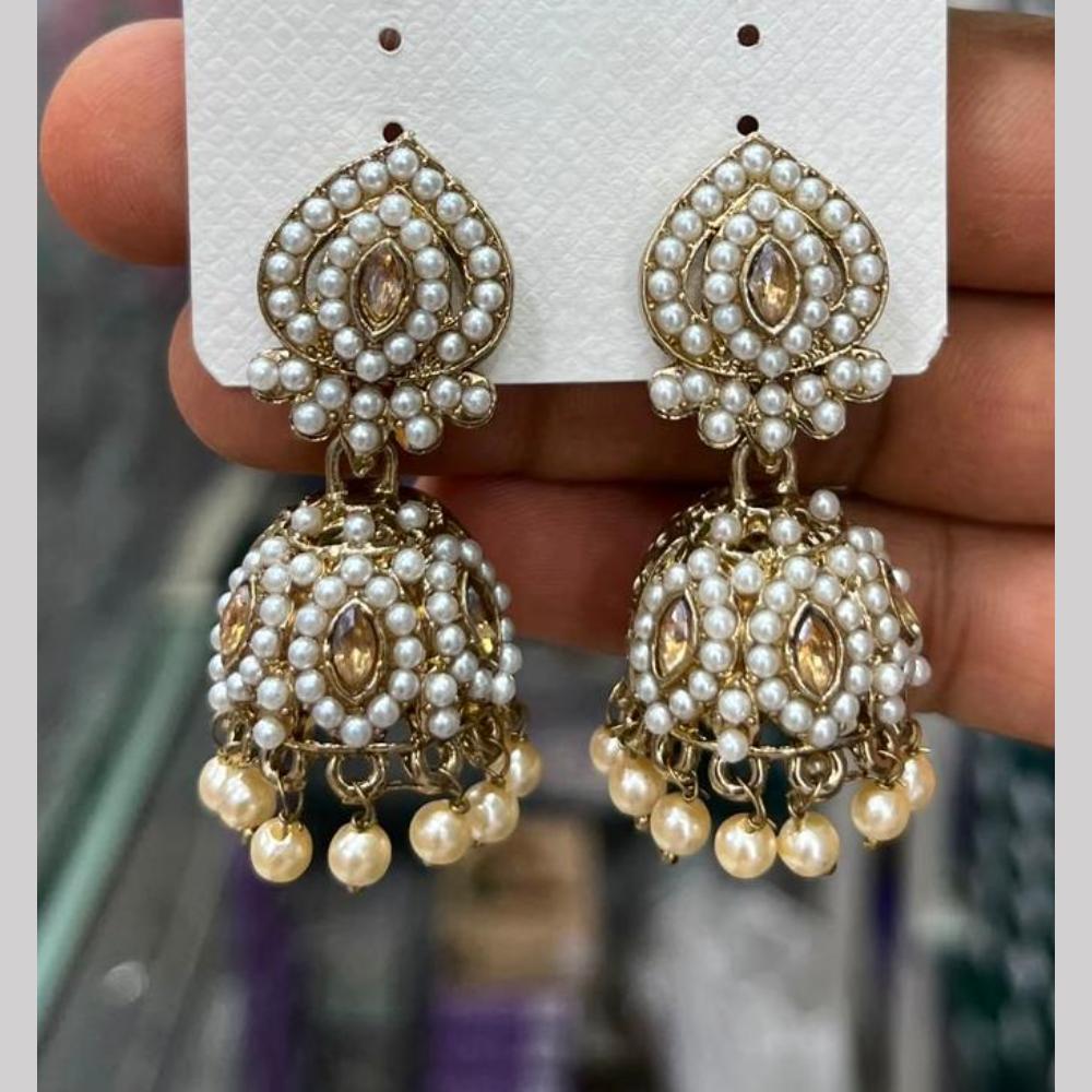 Manisha Crystal & Pearl Antique Gold Plated Jhumki Earrings