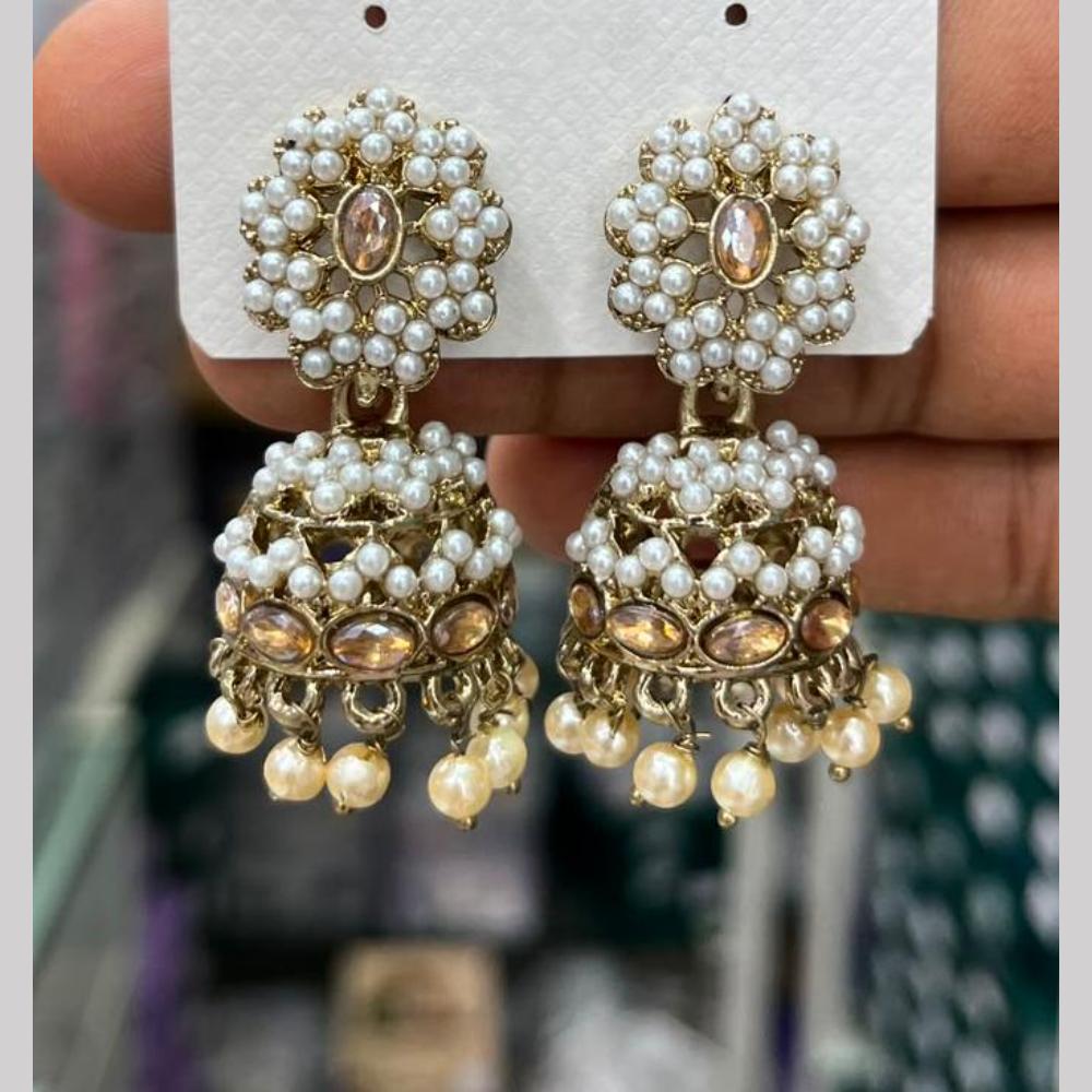 Manisha Crystal & Pearl Antique Gold Plated Jhumki Earrings