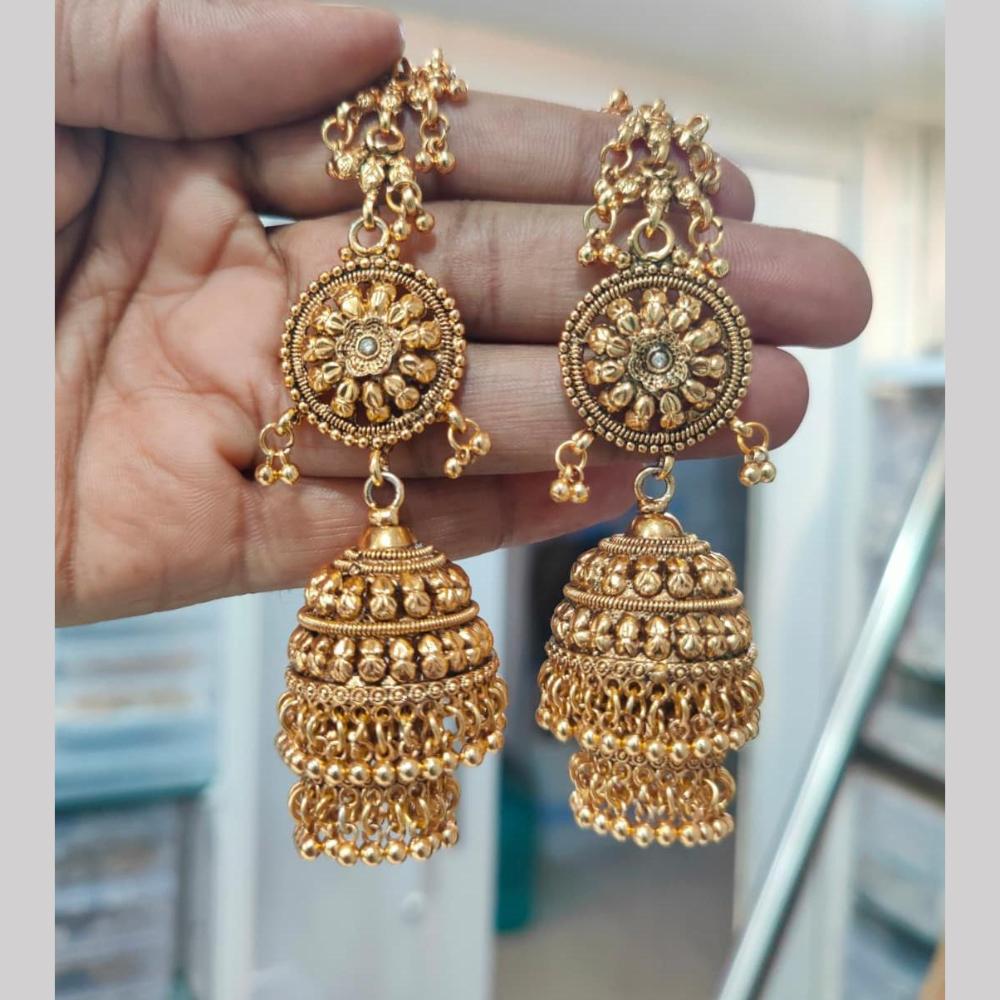 Manisha Gold Plated Kan Chain Jhumki Earrings