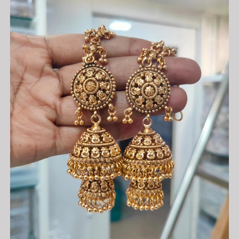 Manisha Gold Plated Kan Chain Jhumki Earrings