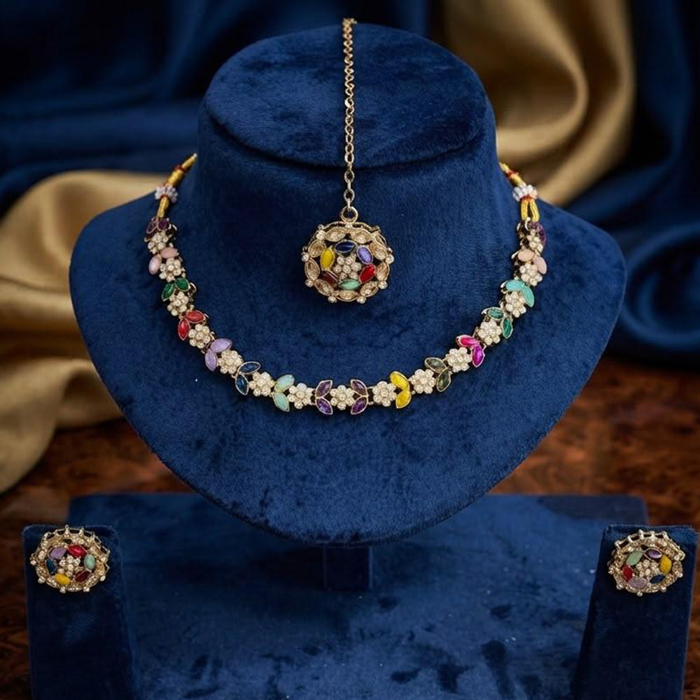 Manisha Gold Plated Kundan And Austrian Stone Necklace Set