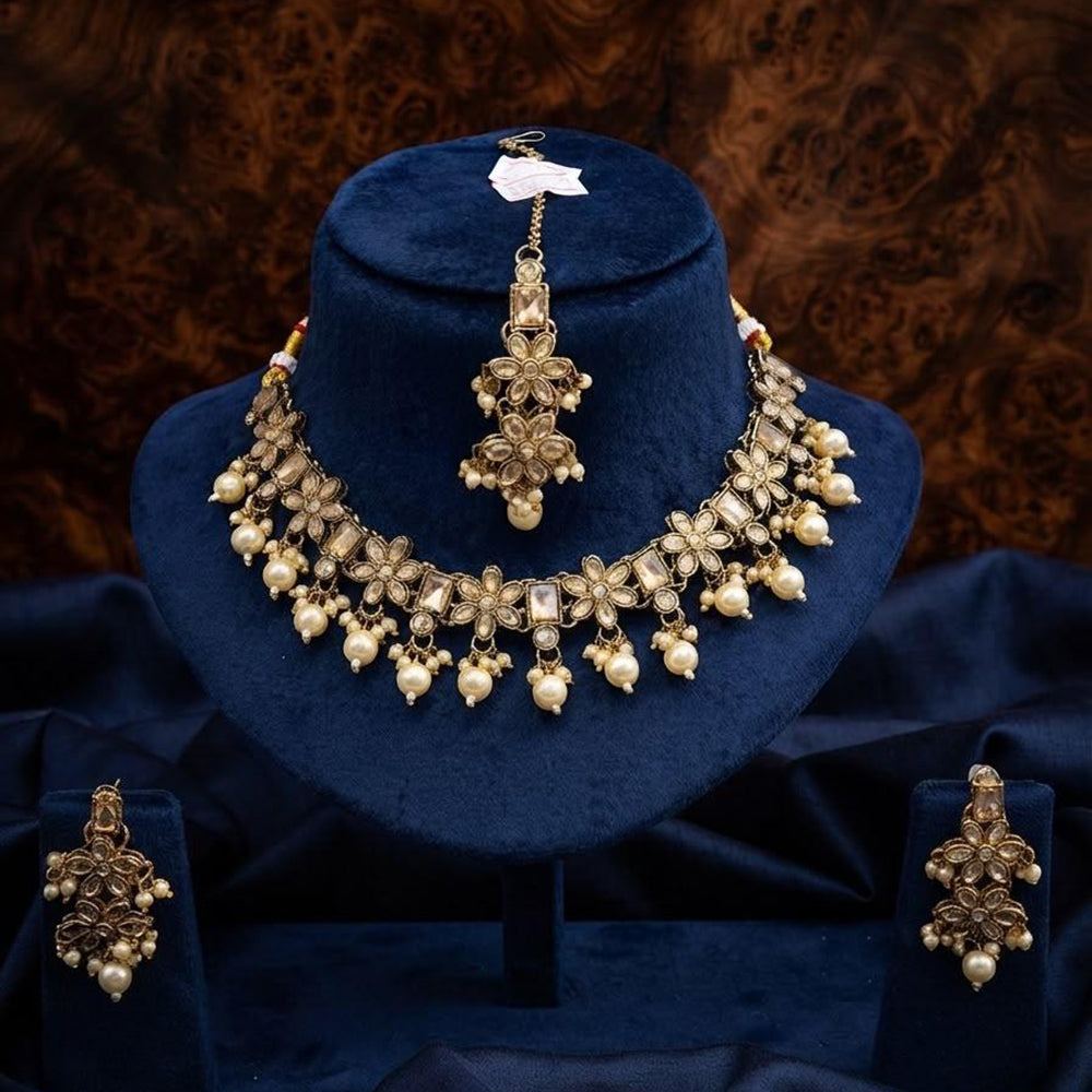 Manisha Gold Plated Crystal Stone And Pearl Necklace Set