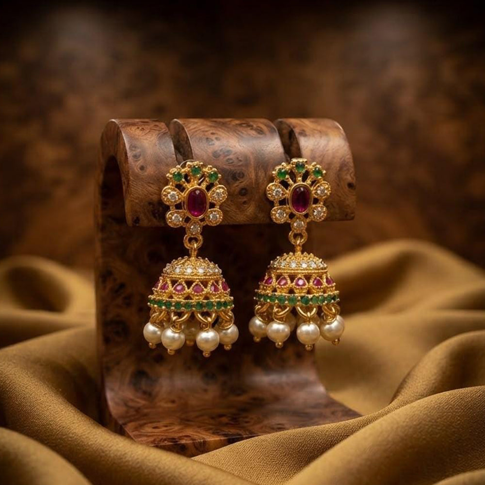 Manisha Jewellery Traditional Pota Stone And Pearl Jhumki Earrings
