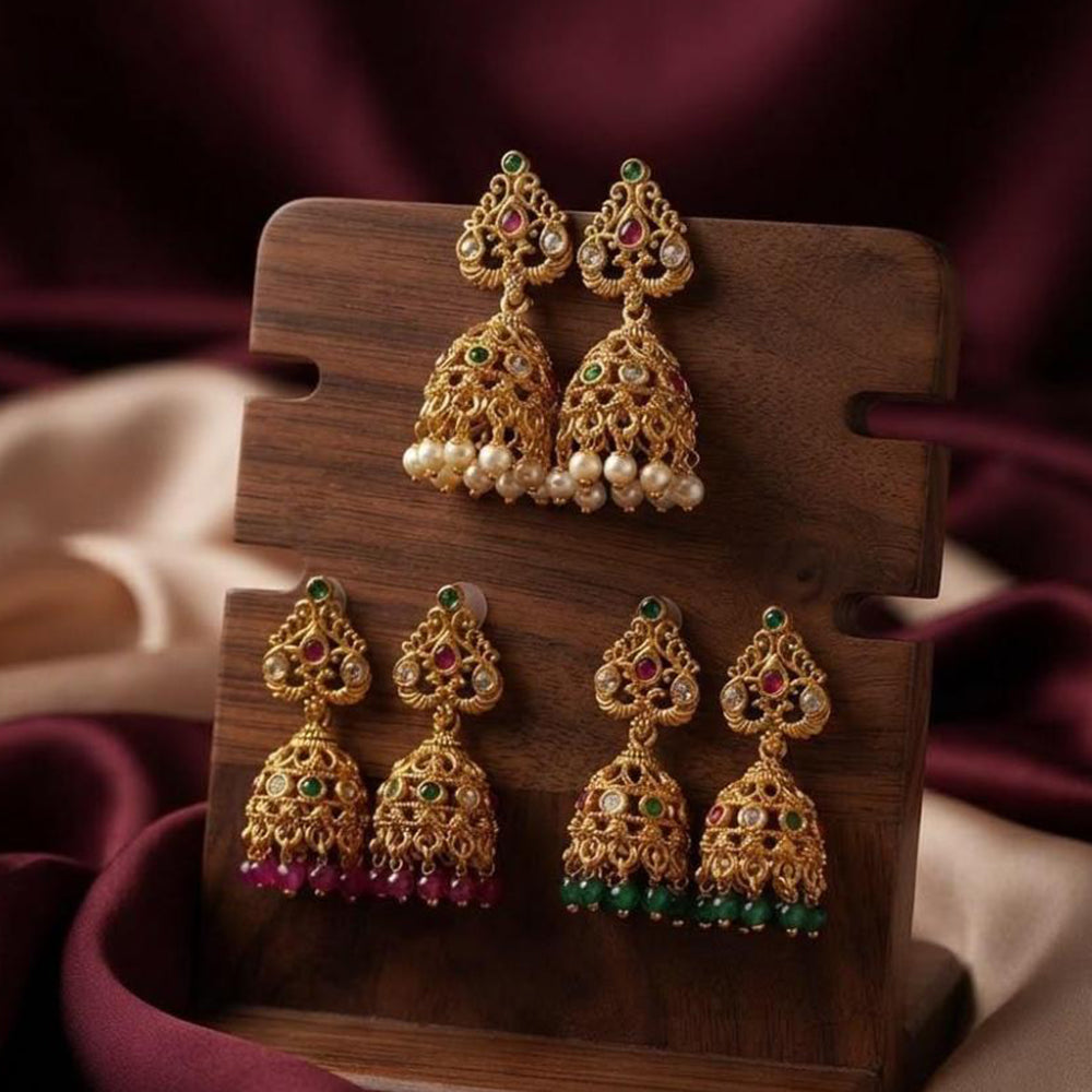 Manisha Jewellery Traditional Pota Stone And Pearl Jhumki Earrings