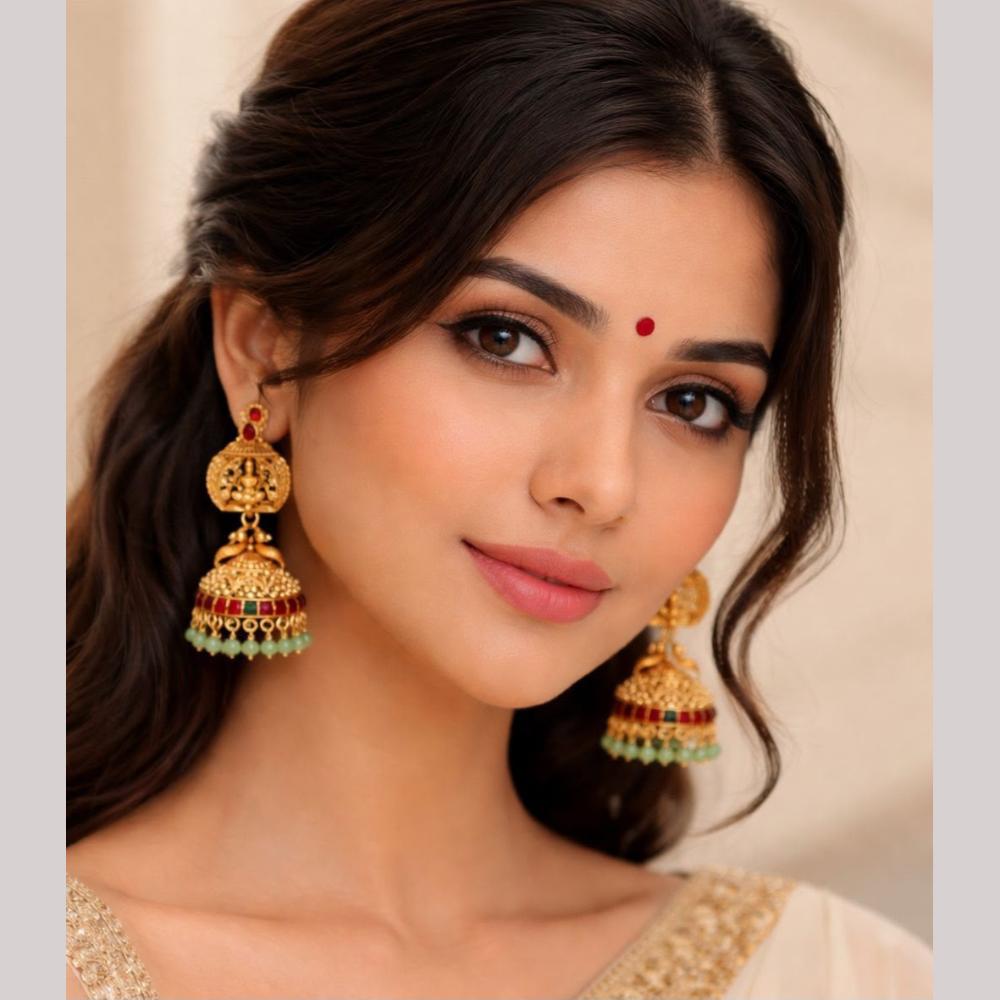 Manisha Jewellery Traditional Pota Stone And Pearl Temple Jhumki Earrings