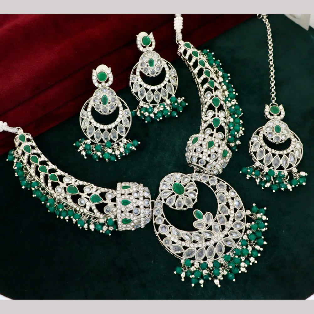 Manisha Silver Plated Kundan Stone And Beads Necklace Set