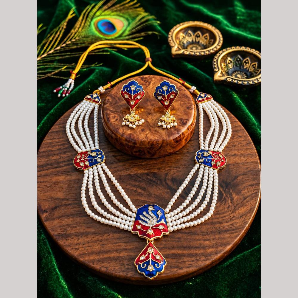 Manisha Gold Plated Austrian Stone And Meenakari Peacock Necklace Set
