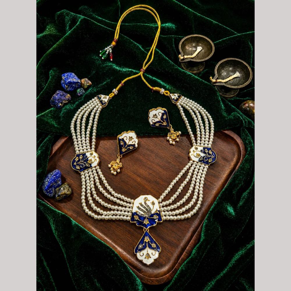 Manisha Gold Plated Austrian Stone And Meenakari Peacock Necklace Set
