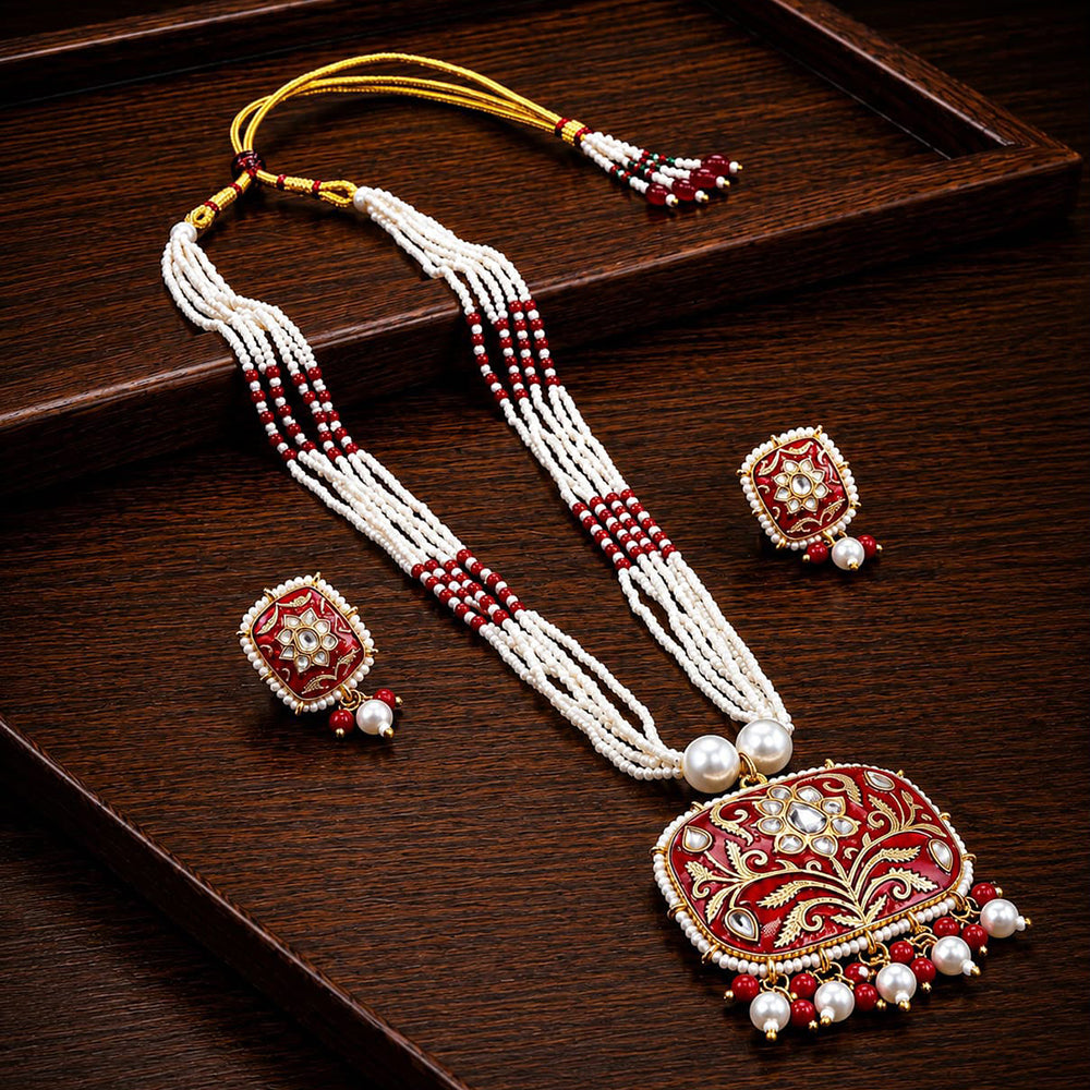 Manisha Gold Plated Kundan Stone & Meenakari Necklace Set