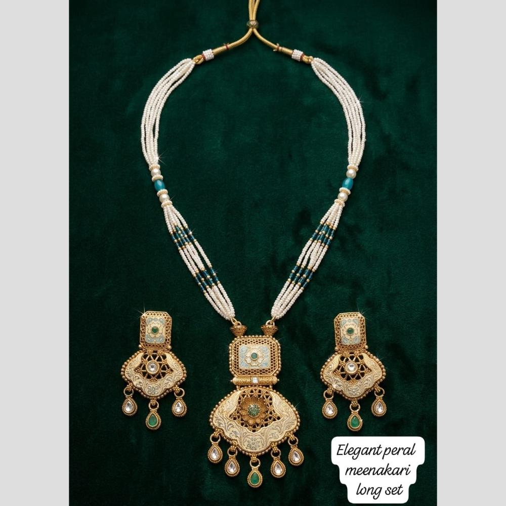 Manisha Jewellery Designer Pota Stone And Pearl Meenakari Long Necklace Set
