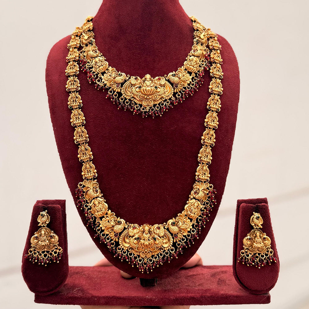 Manisha Jewellery Pota Stone And Pearl South Indian Temple Double Necklace Set