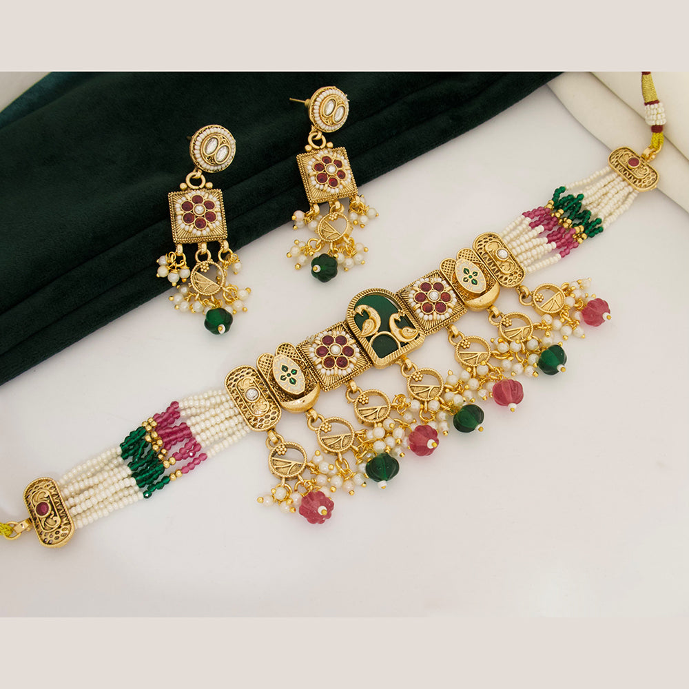 Manisha Jewellery Designer Pota Stone And Beads Choker Necklace Set