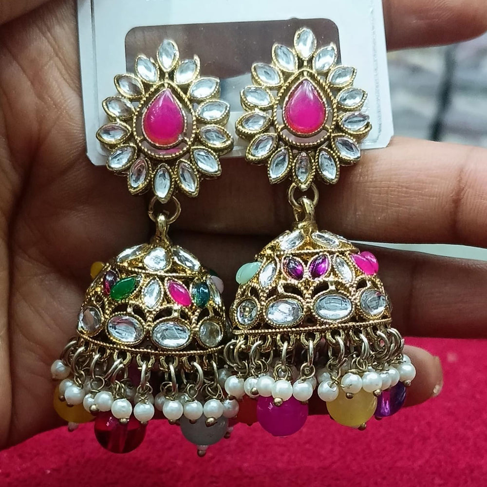Manisha Jewellery Statement Pota Stone And Beads Jhumki Earrings