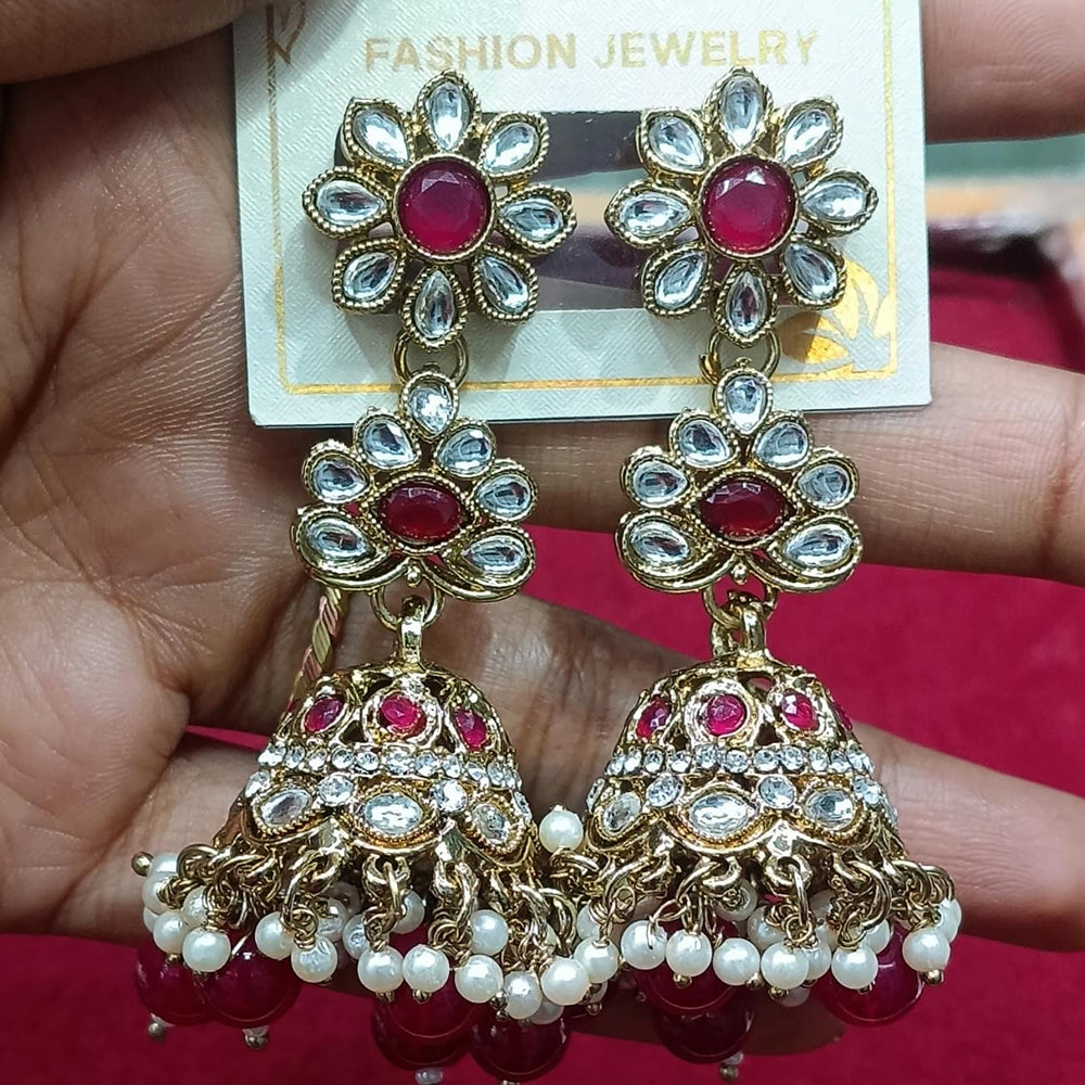 Manisha Jewellery Statement Pota Stone And Beads Jhumki Earrings
