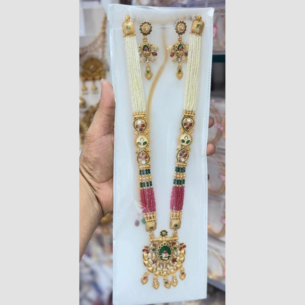 Manisha Jewellery Designer Pota Stone And Pearl Meenakari Long Necklace Set