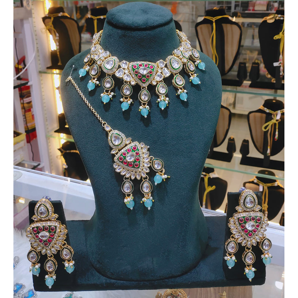 Lucentarts Jewellery Kundan Stone Pearl And Beads Choker Necklace Set