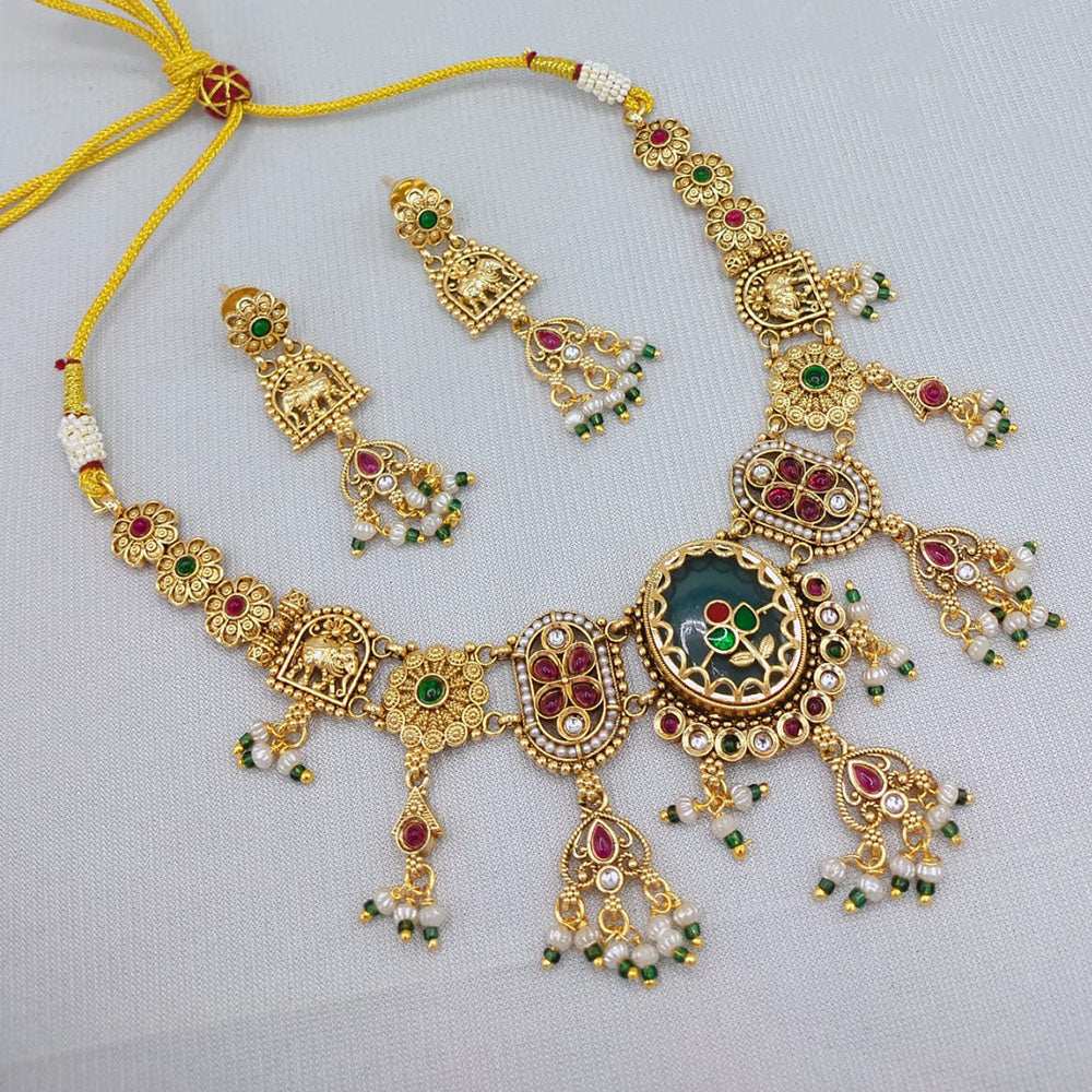 Lucentarts Jewellery Regal Elephant Motif Pota Stone And Pearl Necklace Set