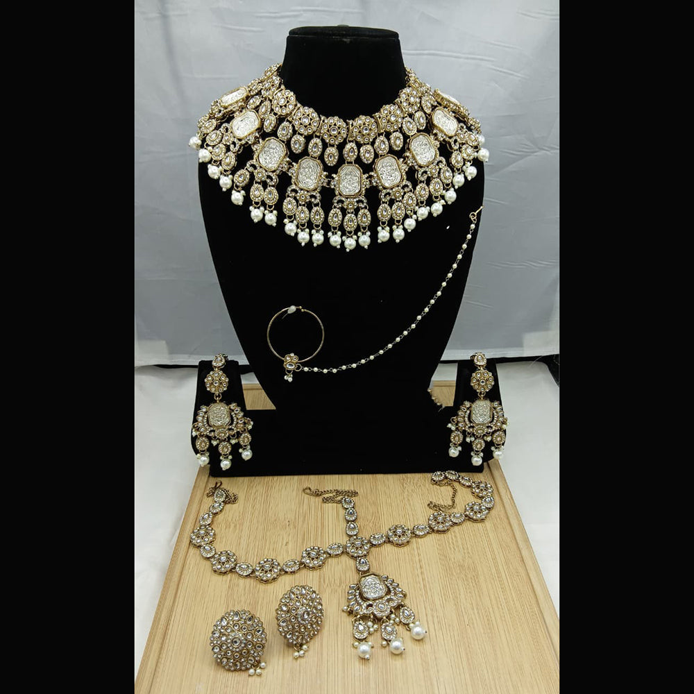 Lucentarts Jewellery Royal Kundan And Beads Semi Bridal Necklace Set